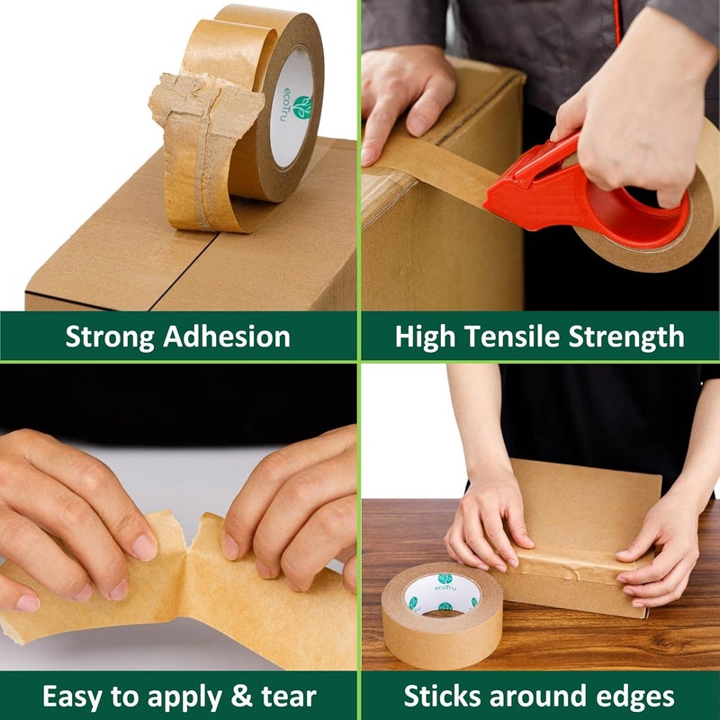 ecotru Ultra Strong Kraft Paper Packing Tape, Heavy Duty Brown Packing Tape for Box & Gummed Paper Tape for Sealing Packaging Shipping Moving & Masking,Biodegradable Printable, 1.9in x 55Yd, 6 Rolls - Image 2